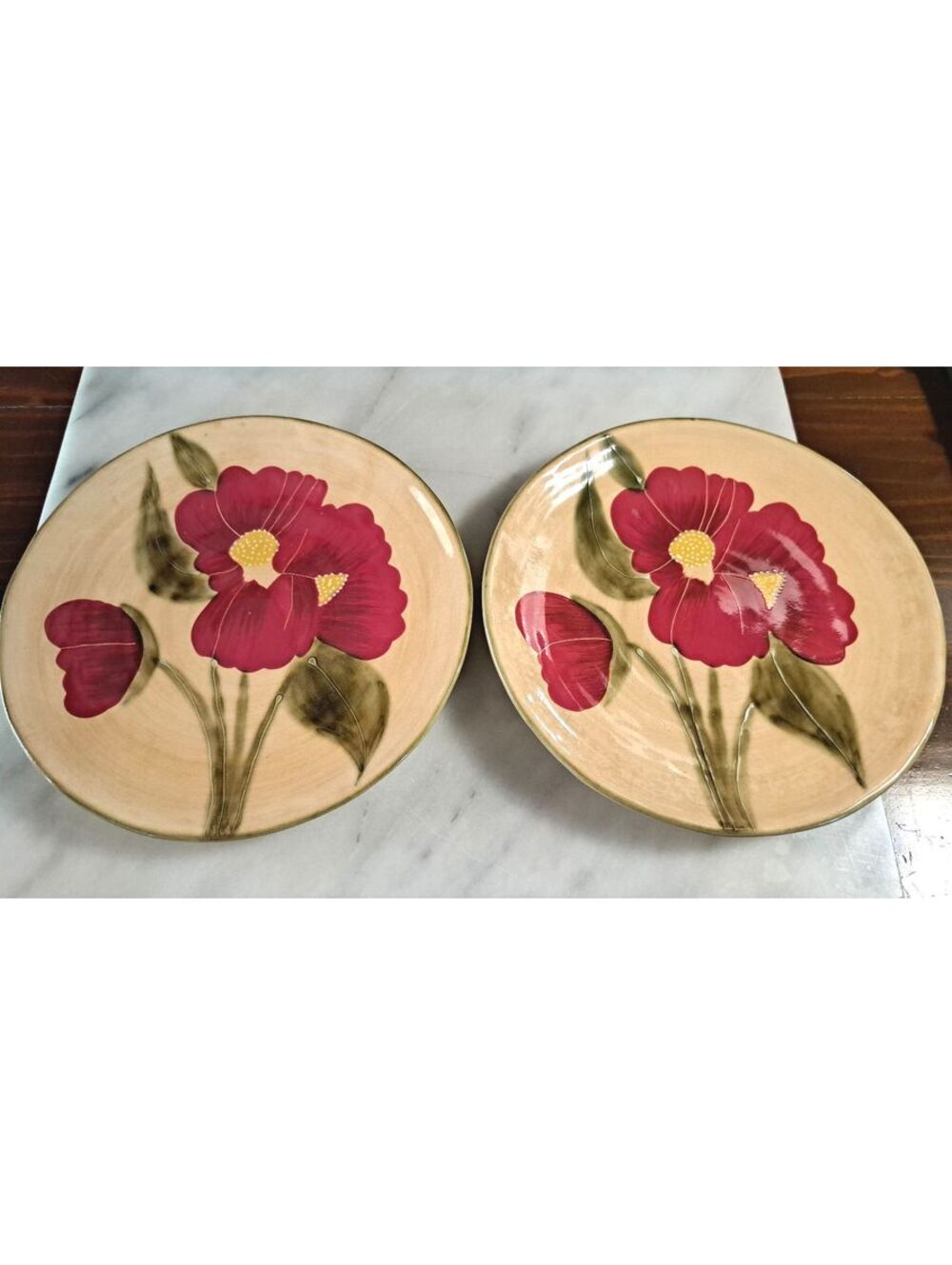 Vintage Set of 2 Hand-Painted Fleur Rustique Salad Plates by Ambiance 8"